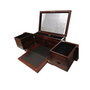 2005 Bombay Company Jewelry Chest 15x9 Compartment Drawers Cherry Wood Vintage